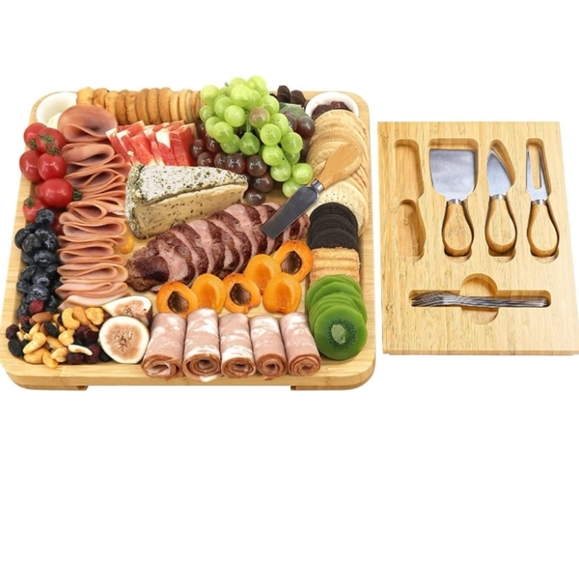 VaéFae Cheese Board, Bamboo Charcuterie Board, w/knives, forks, Ceramic bowls - Picture 6 of 8